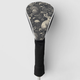 Vintage Rabbit Toile Black Botanical Pattern Golf Head Cover