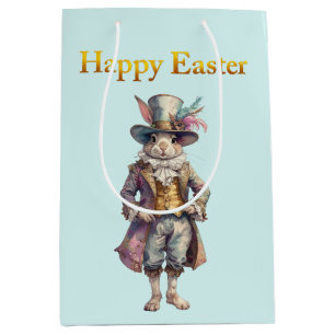 Vintage rabbit top hat Happy Easter Medium Gift Bag