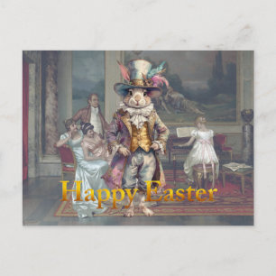 Vintage rabbit top hat Happy Easter Postcard