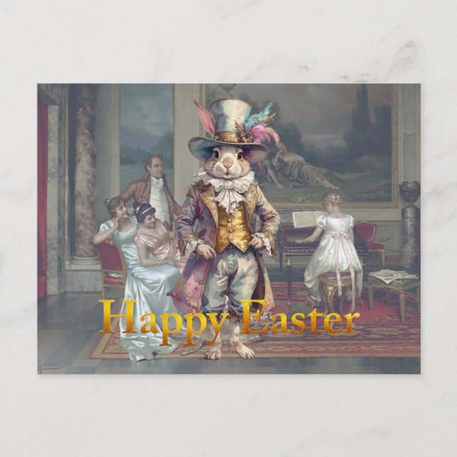 Vintage rabbit top hat Happy Easter Postcard (Front)