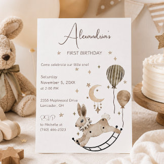 Vintage Rabbit Toy with Balloons Birthday Party  Invitation