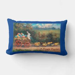 Vintage Rabbit With Wagon Throw Pillow