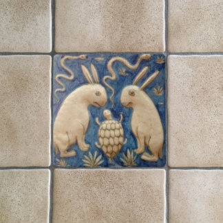 Vintage Rabbits and Reptiles Antique Reproduction  Tile