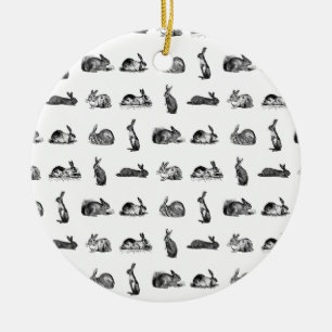 Vintage Rabbits Classic Bunnies CUSTOM BG COLOR Ceramic Tree Decoration