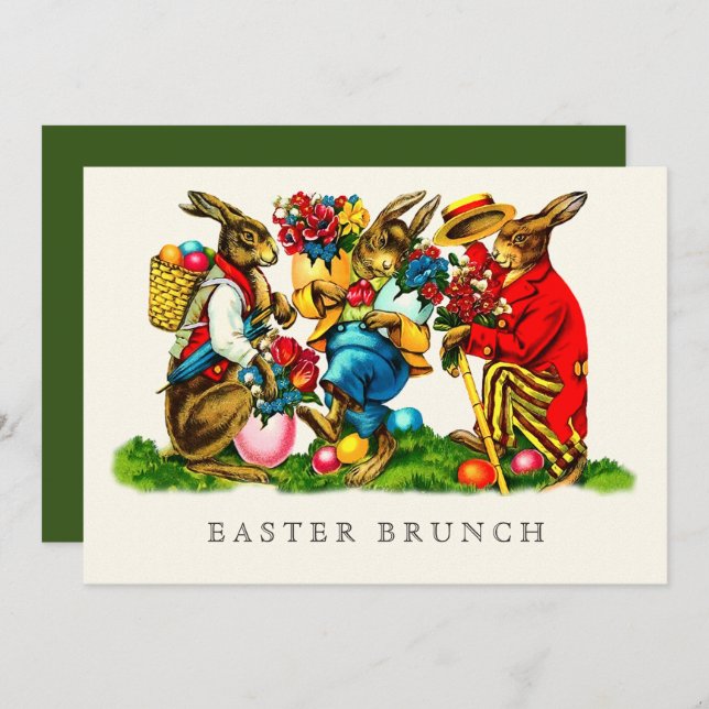 Vintage Rabbits Custom Easter Brunch  Invitation (Front/Back)