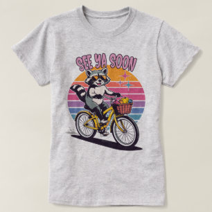 Vintage Raccoon Biking See Ya Soon Retro Sunset  T-Shirt