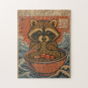 Vintage Raccoon Eating Ramen Japanese Art Jigsaw Puzzle