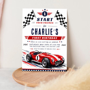 Vintage Race Car 1st Birthday Invitation