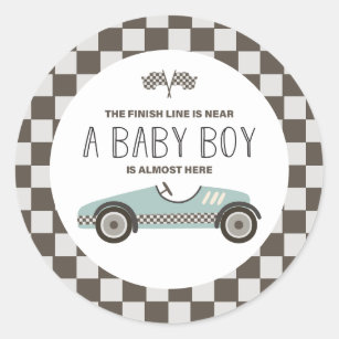 Vintage Race Car Baby Shower Classic Round Sticker