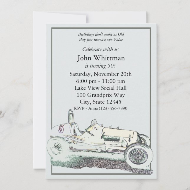 Vintage Race Car/ Birthday Invite (Front)