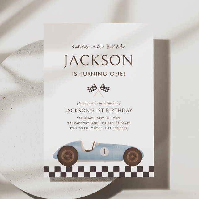 Vintage Race Car Boy 1st Birthday Invitation (Creator Uploaded)