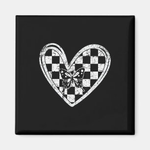 Vintage Race Car Chequered Flag Racing Heart Auto  Magnet