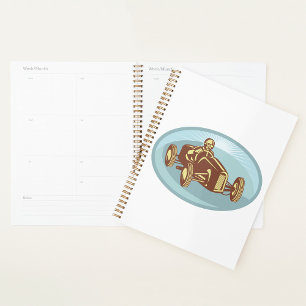 Vintage Race Car Driver Classic Motorsport Art Planner