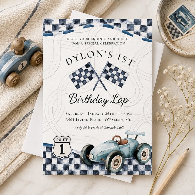 Vintage Race Car First Birthday Invitation (Creator Uploaded)