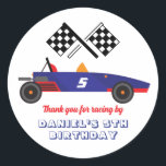 Vintage Race Car for Kids Boys Birthday Party Classic Round Sticker<br><div class="desc">Cute party favours for kids,  boys or girls who love car racing. A colourful illustration of a sport race car. Perfect for kids birthday party,  party favours and thank you label.</div>