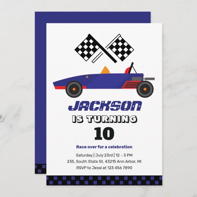 Vintage Race Car Kids Boys Birthday Invitation (Front/Back)