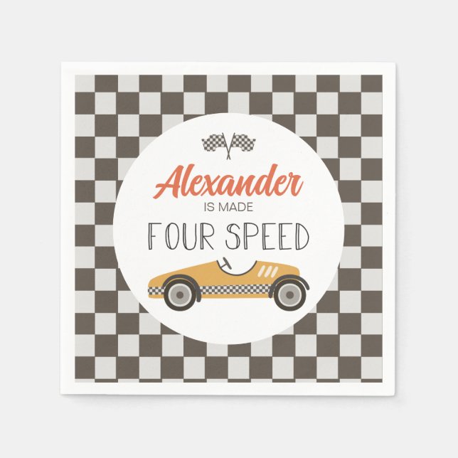 Vintage Race Car made FOUR Speed Birthday Napkin (Front)