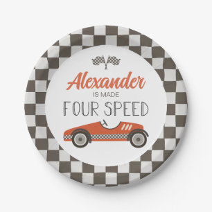 Vintage Race Car made FOUR Speed Birthday Paper Pl Plate