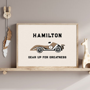 Vintage Race Car Neutral Boys Custom Poster