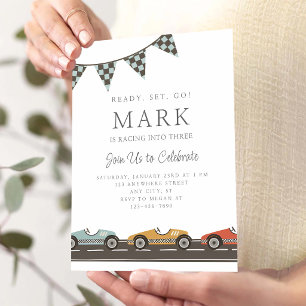 Vintage Race Car Ready Set Go Birthday Invitation