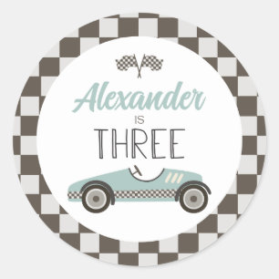 Vintage Race Car Three Birthday Classic Round Sticker