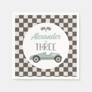 Vintage Race Car Three Birthday Napkin