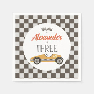 Vintage Race Car Three Birthday Napkin