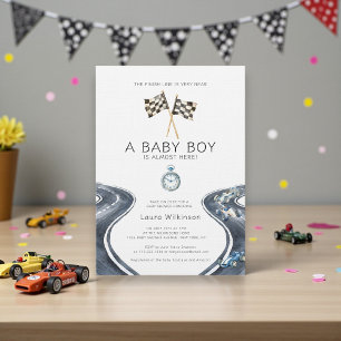 Vintage Race Car Watercolor Baby Shower Invitation