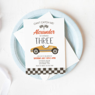 Vintage Race Car Yellow Third Birthday Invitation