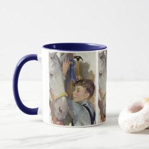 Vintage Race Horse, Blue Ribbon Winner with a Boy Mug