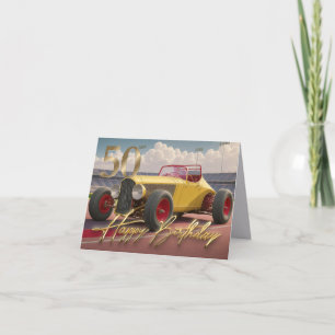 Vintage Racing car Happy 50th Card
