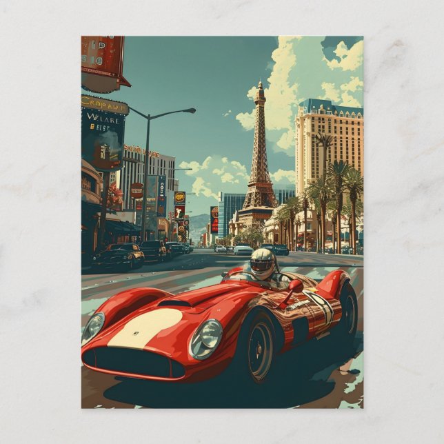 Vintage racing car in Las Vegas Postcard (Front)