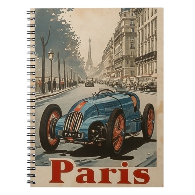Vintage Racing Car in Paris Notebook (Front)