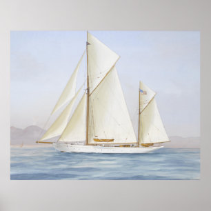 Vintage Racing Ketch Sailboat Illustration (1913) Poster