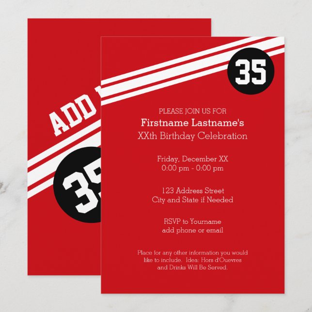 Vintage Racing Stripes - Red and Black Invitation (Front/Back)