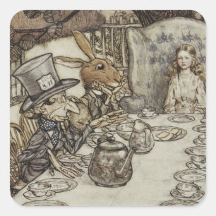 Vintage Rackham Mad Tea Party Alice in Wonderland Square Sticker