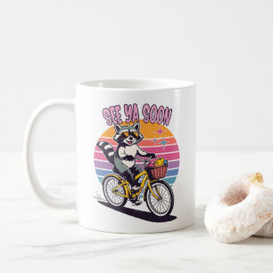 Vintage Racoon Biking See Ya Soon Retro Sunset Coffee Mug