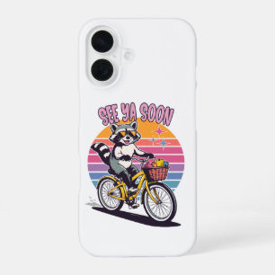 Vintage Racoon Biking See Ya Soon Retro Sunset  iPhone 16 Case
