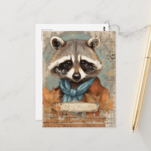 Vintage Racoon Collage Postcard