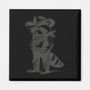 Vintage Racoon Cowboy Cowgirl Trash Panda Western Magnet