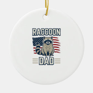 Vintage Racoon Dad Patriotic Shirt Design_1 Ceramic Tree Decoration