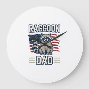 Vintage Racoon Dad Patriotic Shirt Design_1 Large Clock