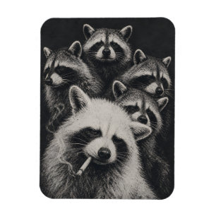 Vintage Racoon Family Black and White Magnet