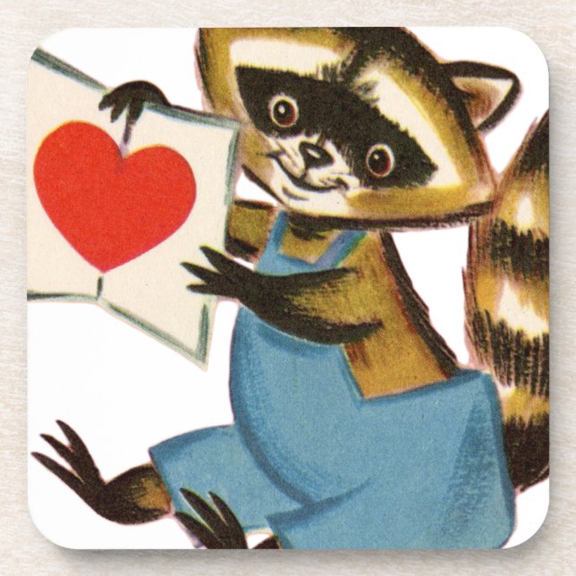Vintage Racoon Love Coaster (Front)