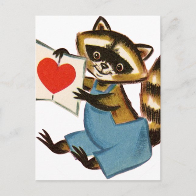 Vintage Racoon Love Postcard (Front)