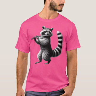 Vintage Racoon Playing Flute Flautist Flute Player T-Shirt