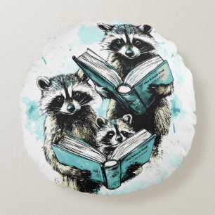 Vintage Racoon Readers Club Round Cushion