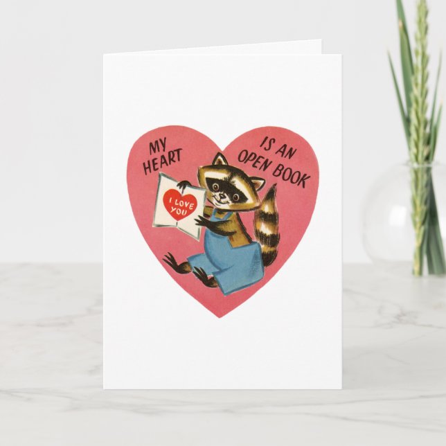 Vintage Racoon Valentine Holiday Card (Front)