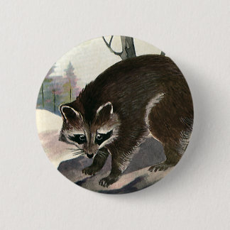 Vintage Racoon, Wild Animal Forest Creatures 6 Cm Round Badge