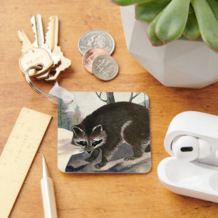 Vintage Racoon, Wild Animal Forest Creatures Key Ring